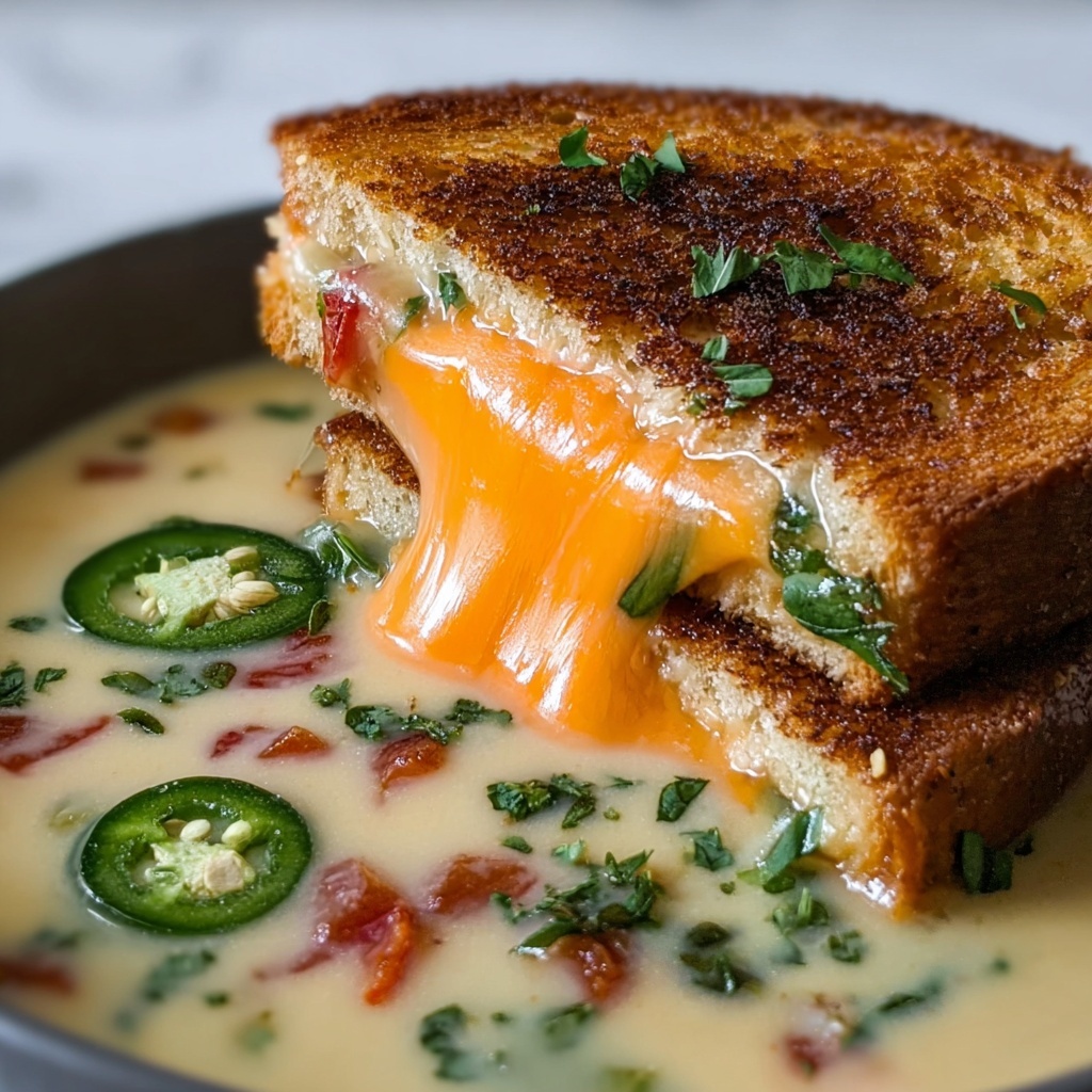 Spicy Jalapeño Popper Soup with Grilled Cheese Dippers Recipe - Recipe Image