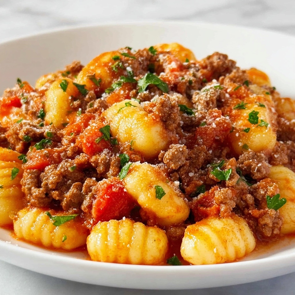 Gnocchi Bolognese with Crispy Ground Beef and Cherry Tomatoes Recipe - Recipe Image