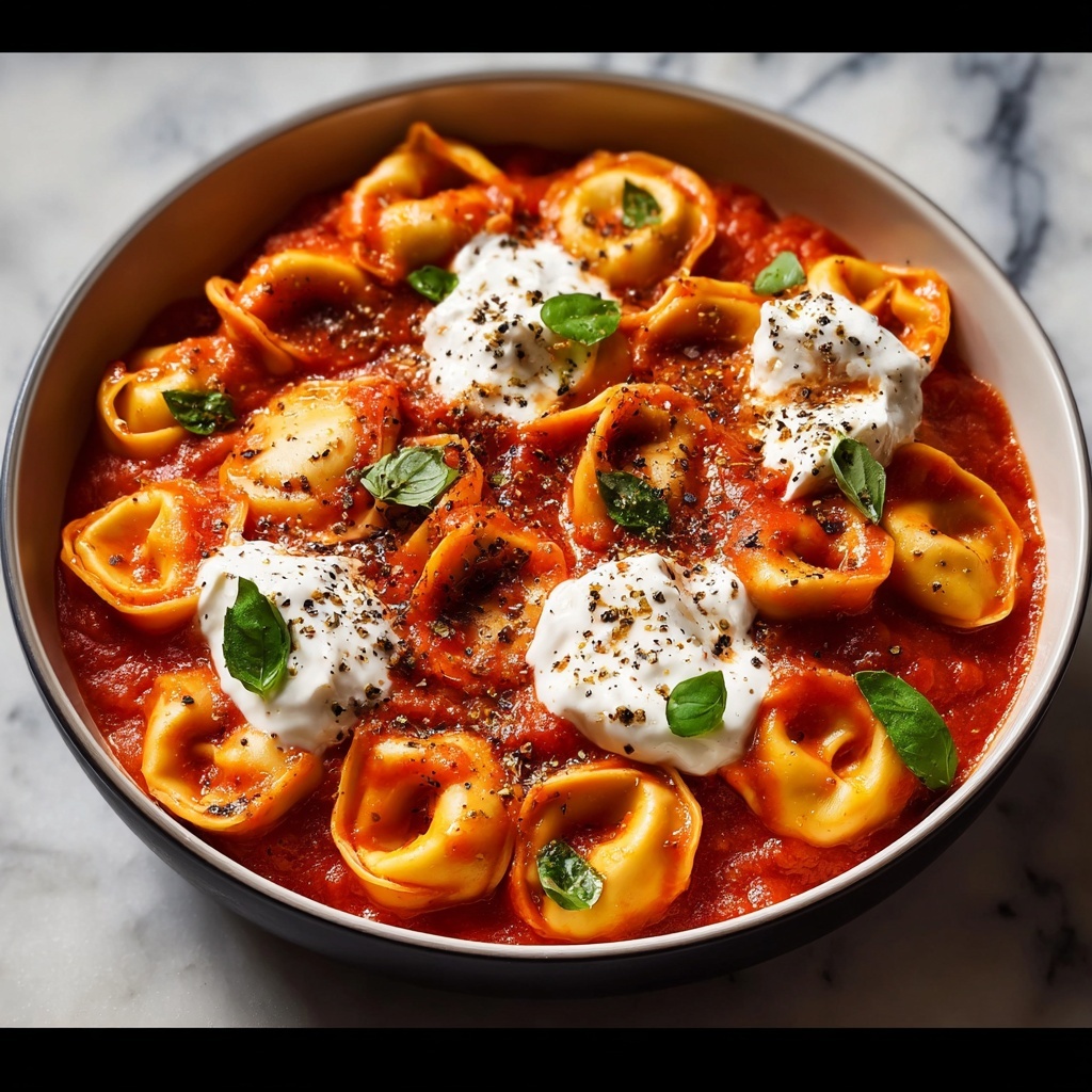 Tortellini with Roasted Red Pepper and Burrata Sauce Recipe - Recipe Image
