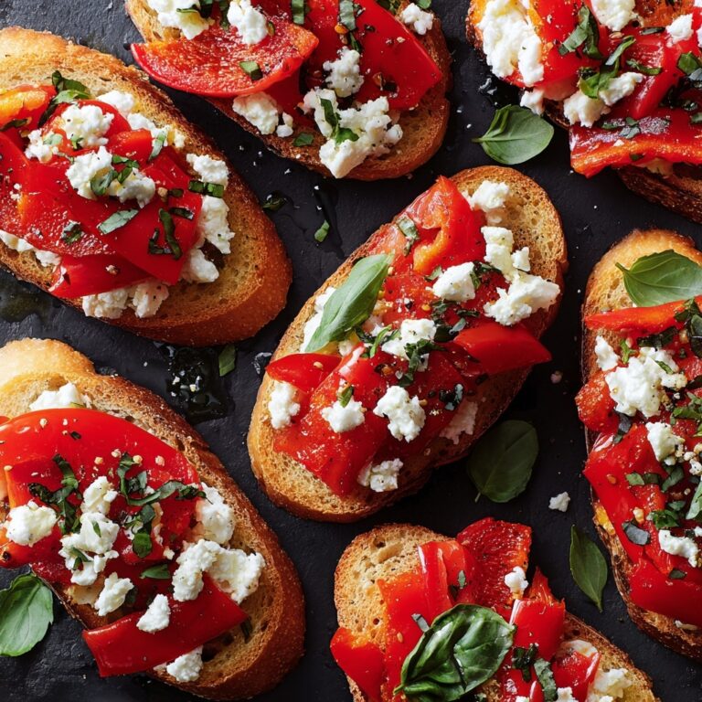 Roasted Red Pepper and Feta Bruschetta Recipe