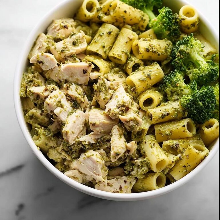 One Pan Creamy Pesto Chicken & Broccoli Pasta Recipe