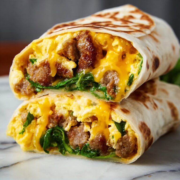 Breakfast Burritos with Sausage, Hash Browns, Spinach, and Cheddar Recipe