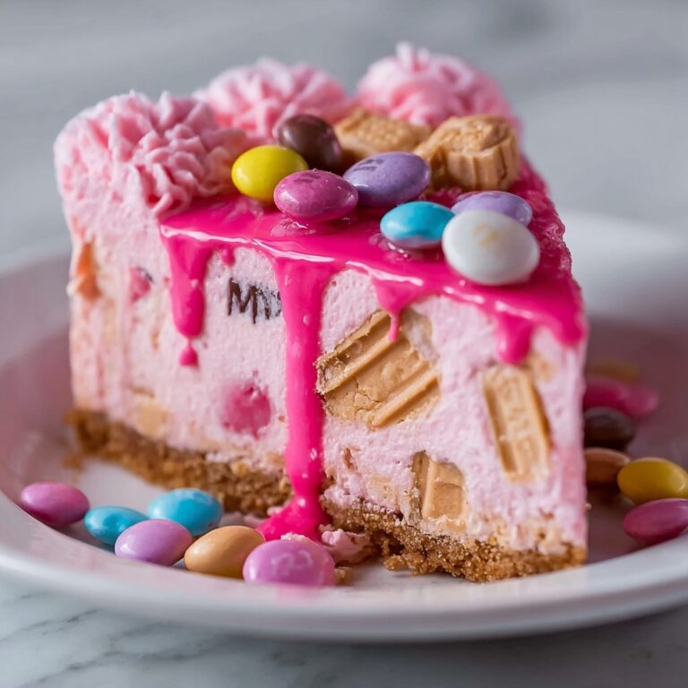 Pink M&M Snickers Cheesecake Recipe
