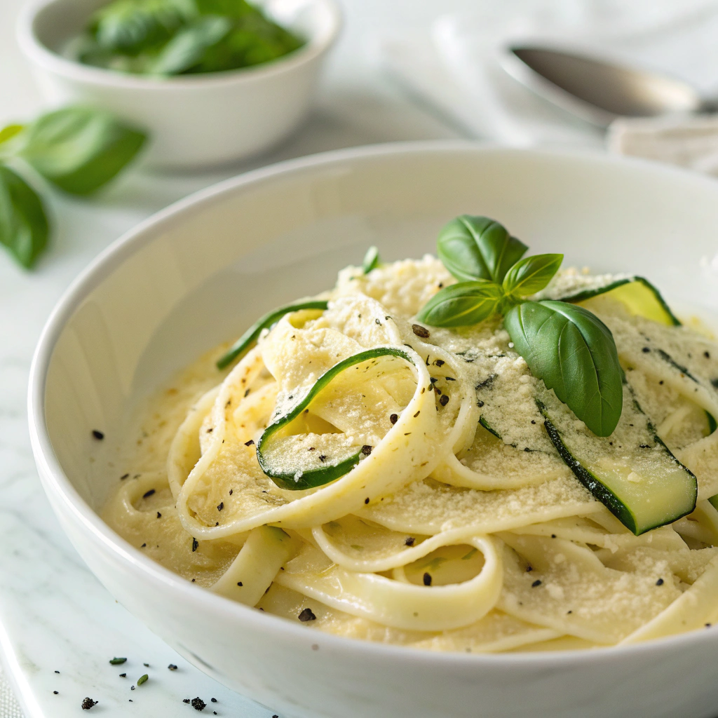 Lemon Basil Zucchini Pasta Alfredo Recipe - Recipe Image