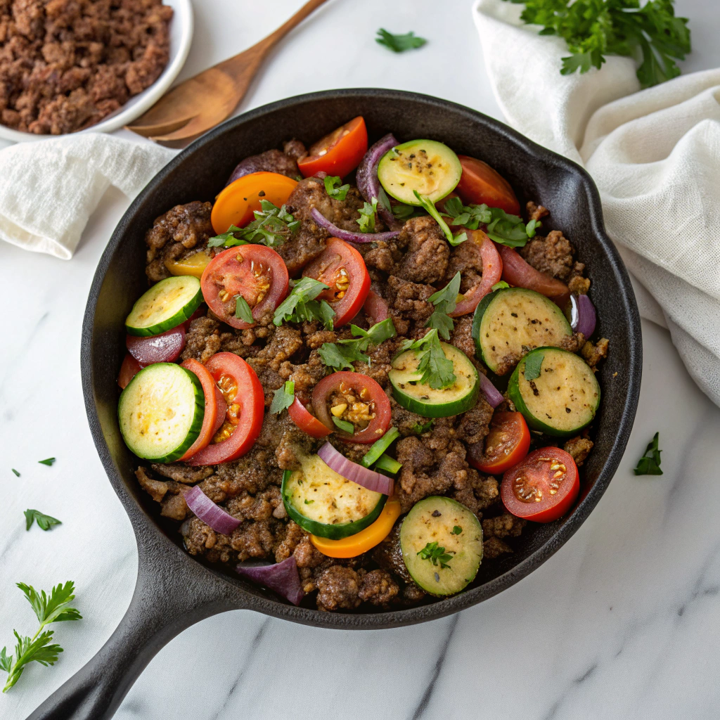 Mediterranean Ground Beef Stir Fry Recipe - Recipe Image