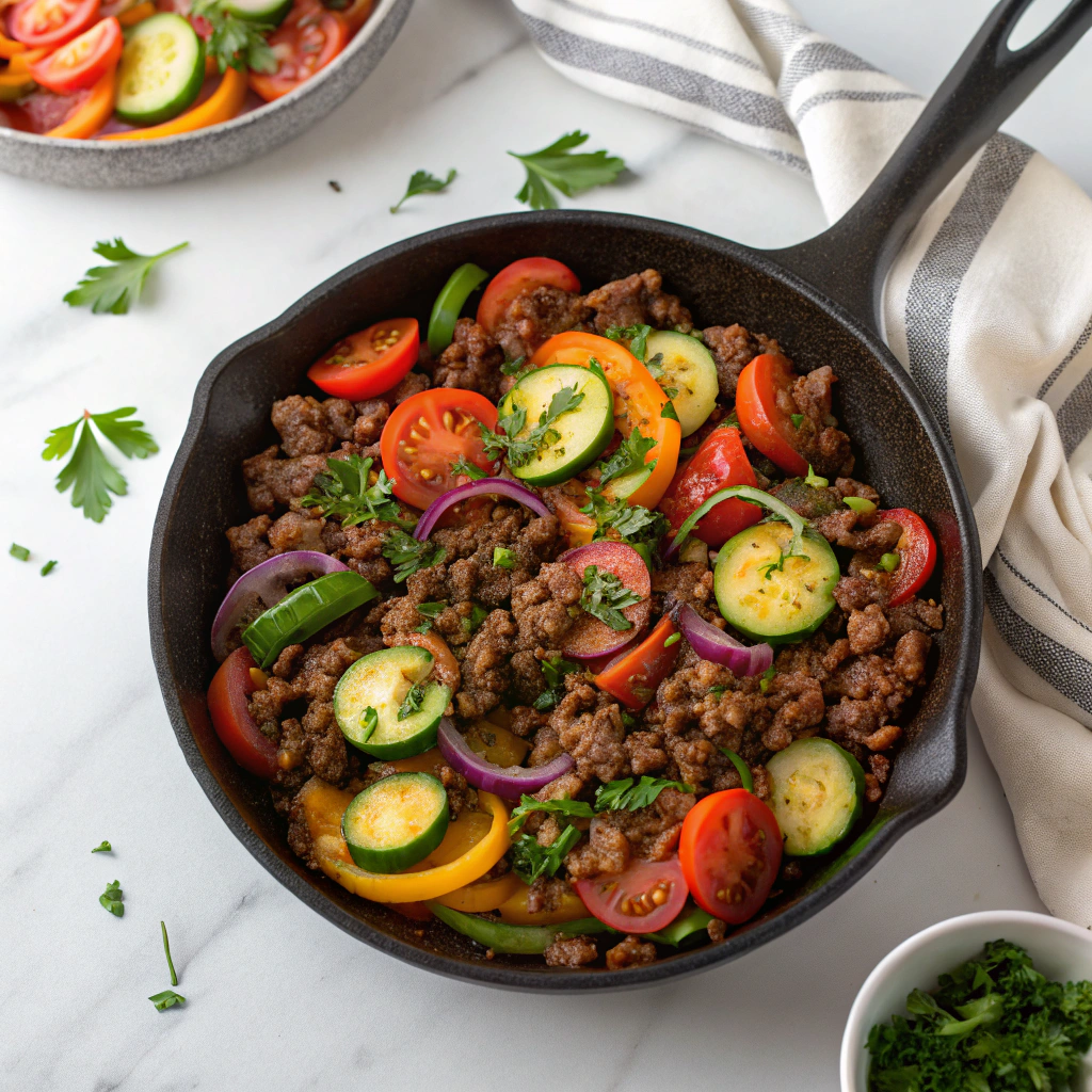 Mediterranean Ground Beef Stir Fry Recipe - Recipe Image