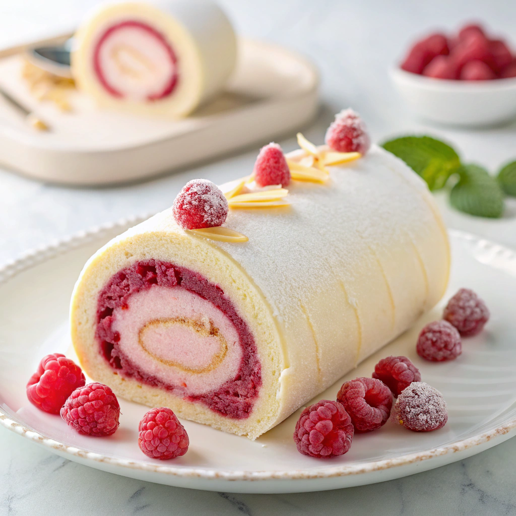 Luxurious Pink Raspberry Cheesecake Roll Cake Recipe - Recipe Image