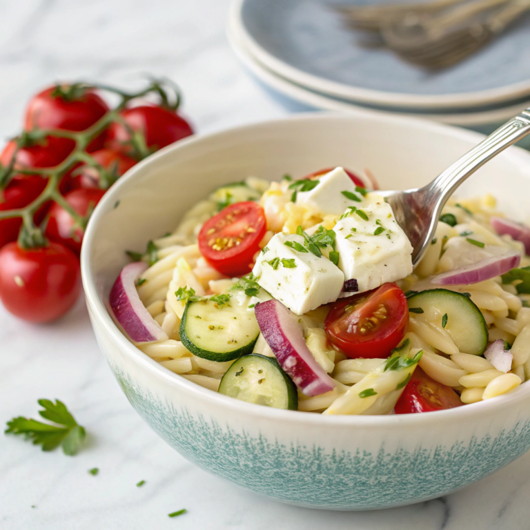 One Pan Baked Feta Veggie Orzo Recipe
