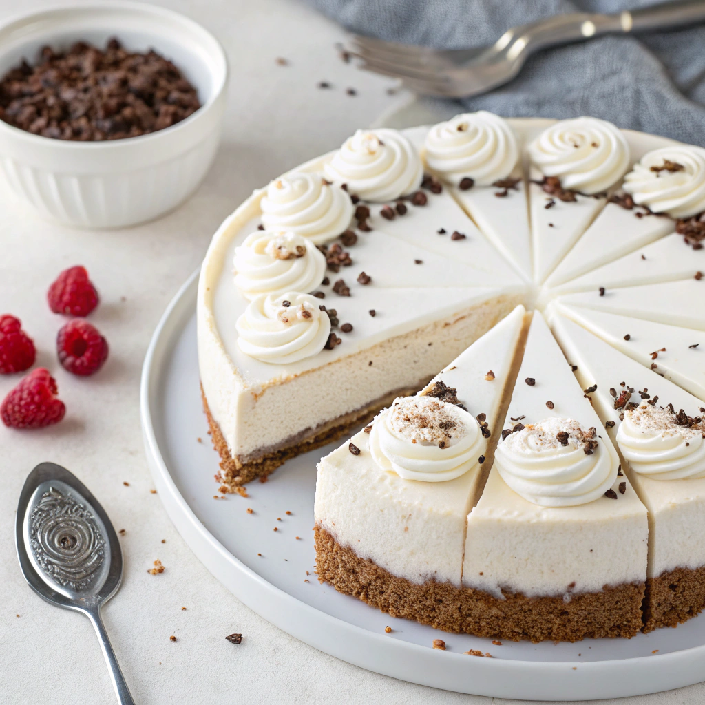 No-Bake Cheesecake with Fresh Berries, Chocolate Shavings, and Caramel Sauce Recipe - Recipe Image