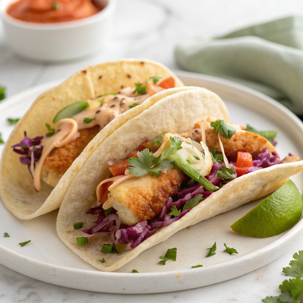 Cod Fish Tacos with Cabbage Slaw and Lime Mayo Recipe - Recipe Image