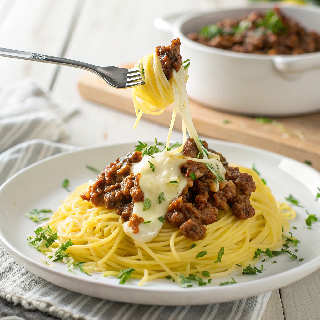 Cheesy Beef Alfredo with Linguine Recipe - Recipe Image