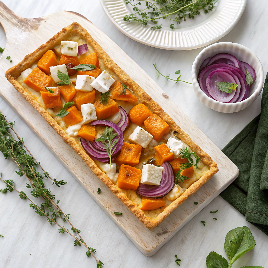 Sweet Potato, Feta & Caramelised Onion Tart Recipe - Recipe Image