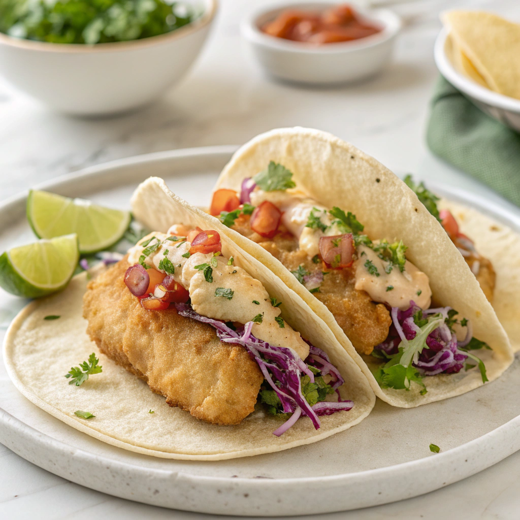 Cod Fish Tacos with Cabbage Slaw and Lime Mayo Recipe - Recipe Image