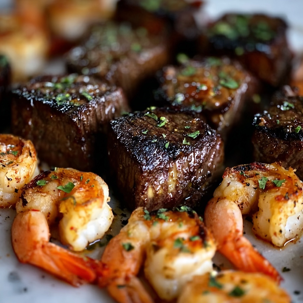 Garlic Butter Steak Bites and Shrimp Skillet Recipe - Recipe Image