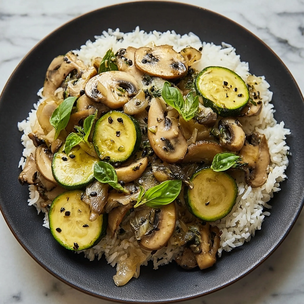 Stir-Fried Zucchini and Mushrooms with Rice Recipe - Recipe Image