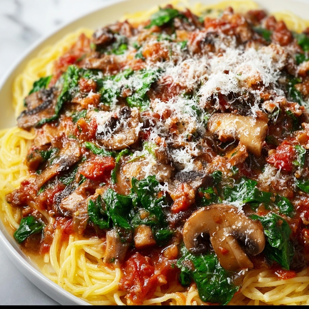 Italian Sausage Pasta with Spinach, Mushrooms, and Marinara Sauce Recipe - Recipe Image