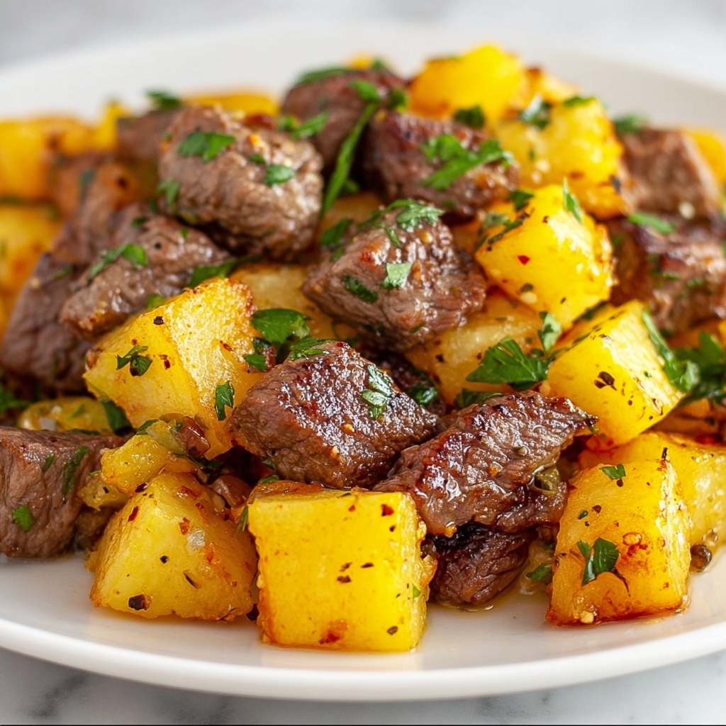 Air Fryer Garlic Steak Bites and Potatoes Recipe - Recipe Image