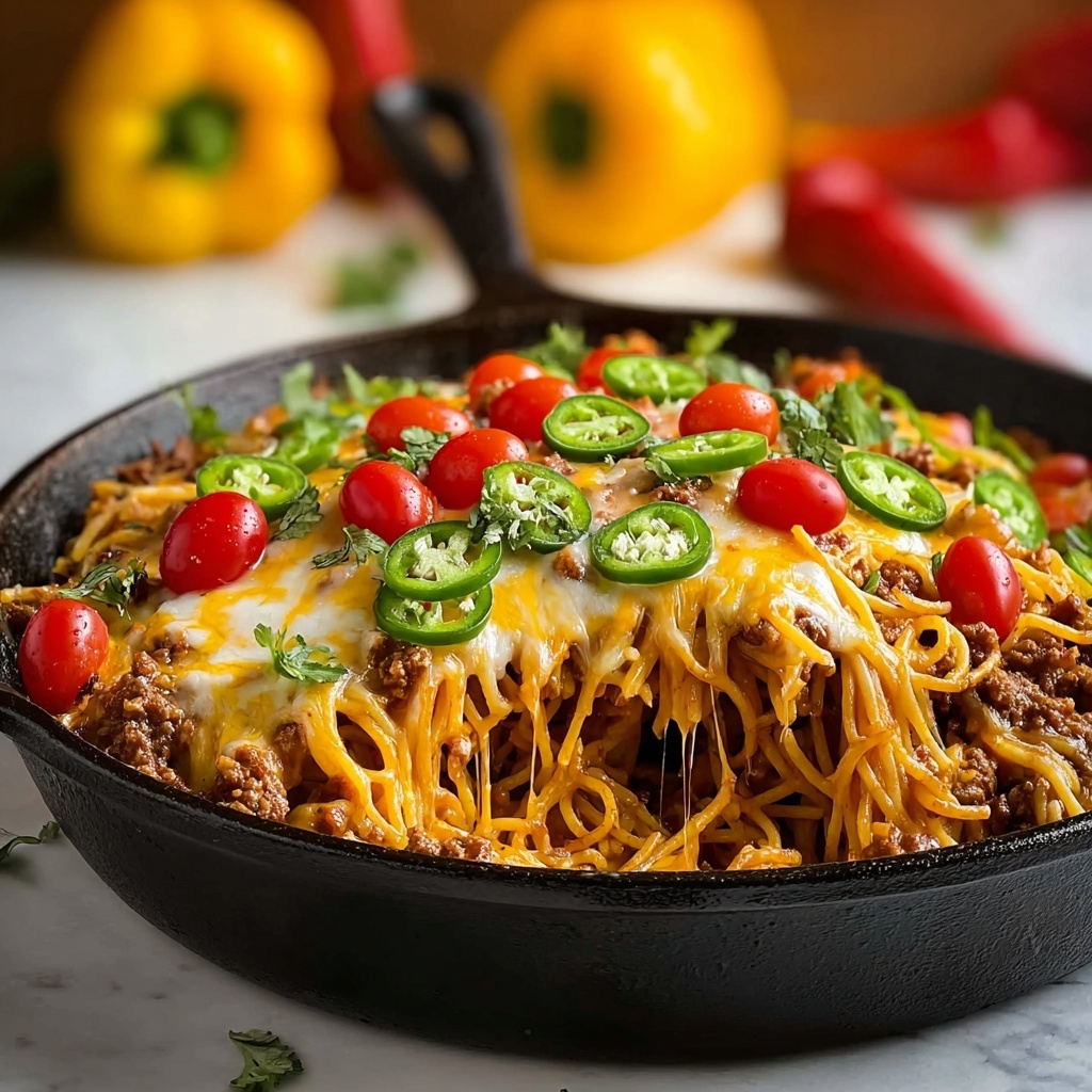 Cheesy Taco Salsa Spaghetti Bake Recipe - Recipe Image