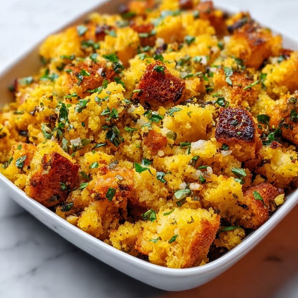 Cornbread Stuffing with Savory Herbs and Crispy Topping Recipe - Recipe Image