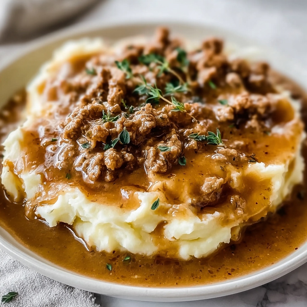 Ground Beef and Gravy Over Mashed Potatoes Recipe - Recipe Image