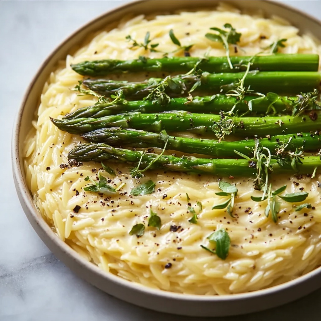 Garlic Butter Asparagus Orzo Recipe - Recipe Image
