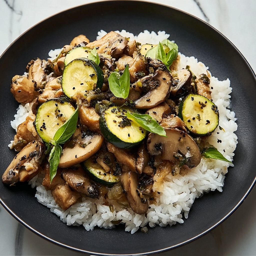 Stir-Fried Zucchini and Mushrooms with Rice Recipe - Recipe Image