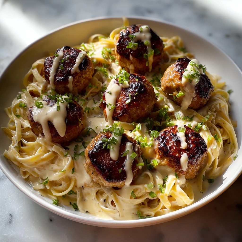 Garlic Butter Meatballs with Parmesan Linguine Recipe - Recipe Image