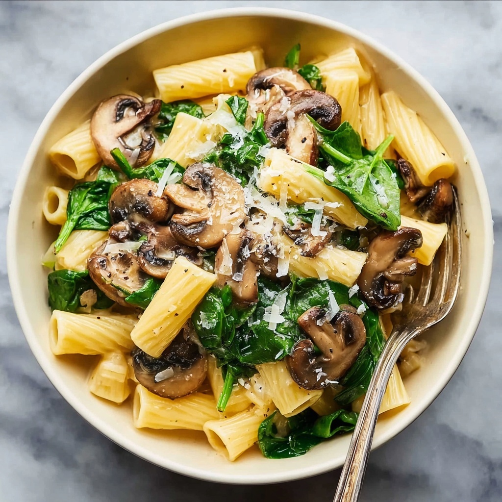 Creamy Parmesan Spinach Mushroom Pasta Recipe - Recipe Image