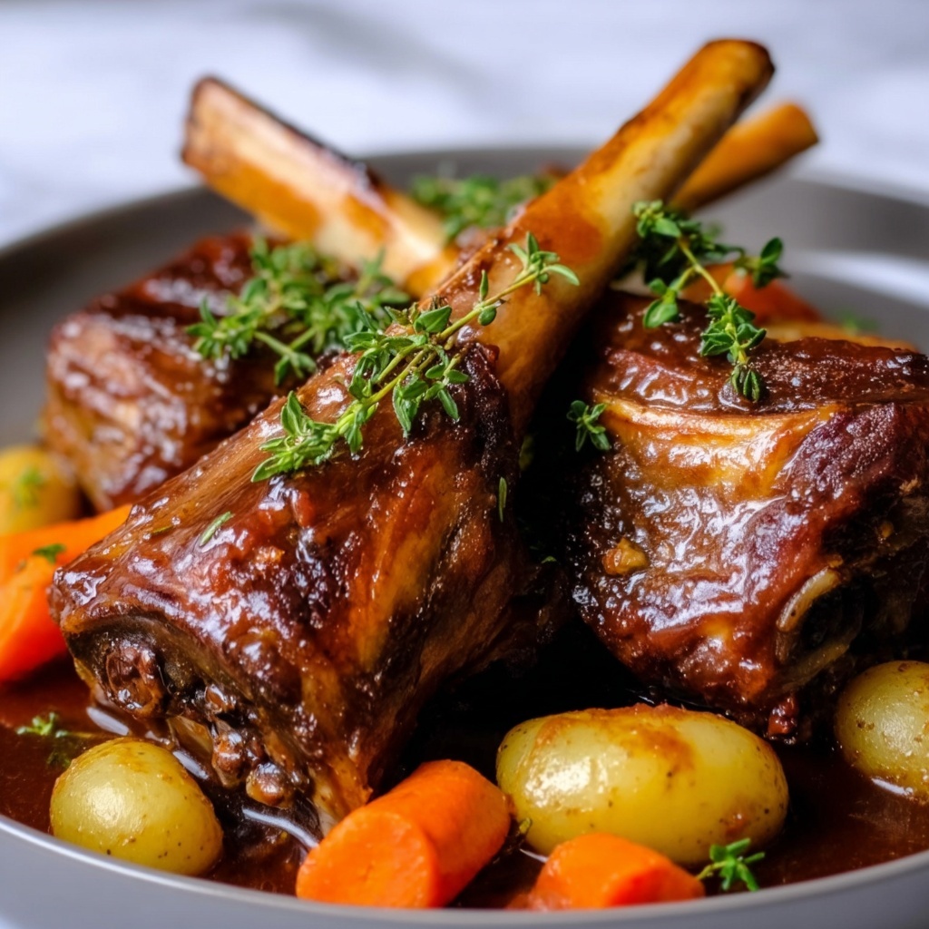 Braised Lamb Shanks with Pomegranate and Root Vegetables Recipe - Recipe Image