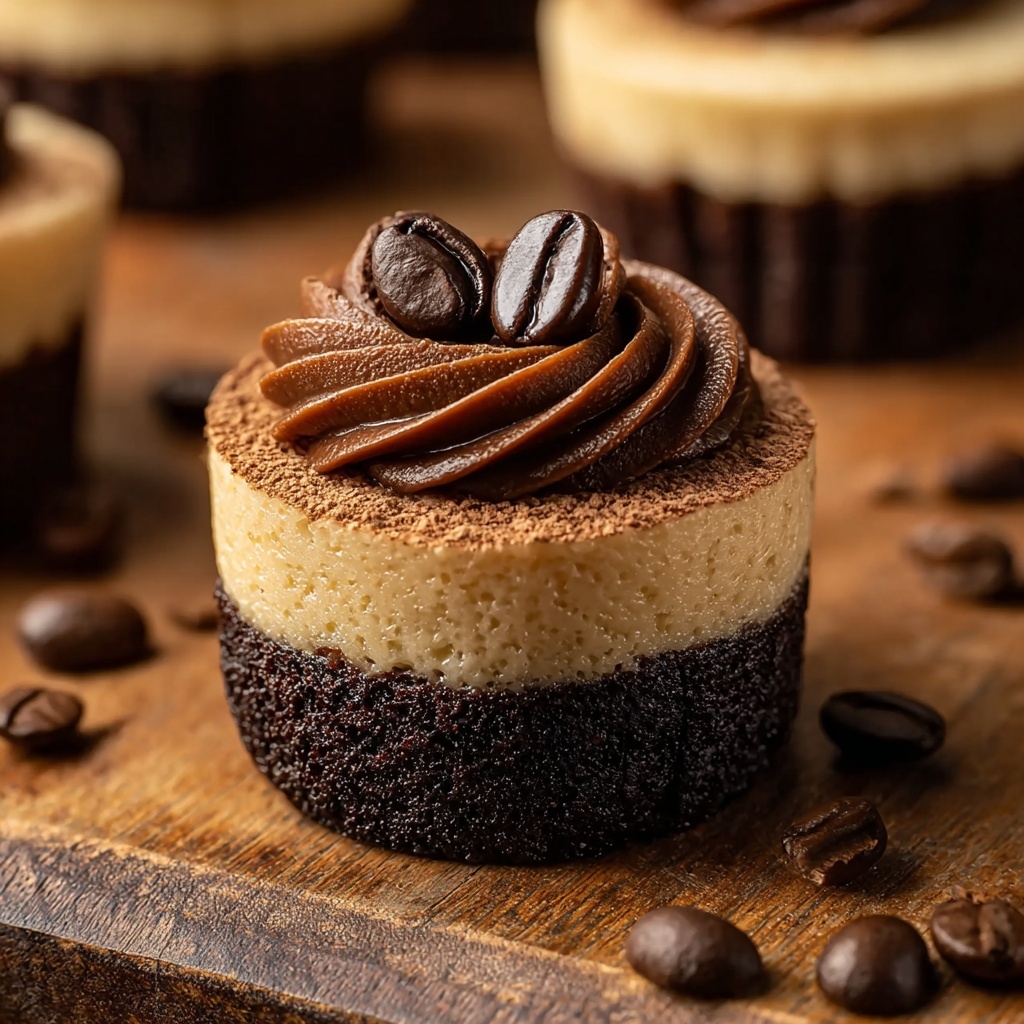 Mini Espresso Cheesecakes with Chocolate Drizzle Recipe - Recipe Image