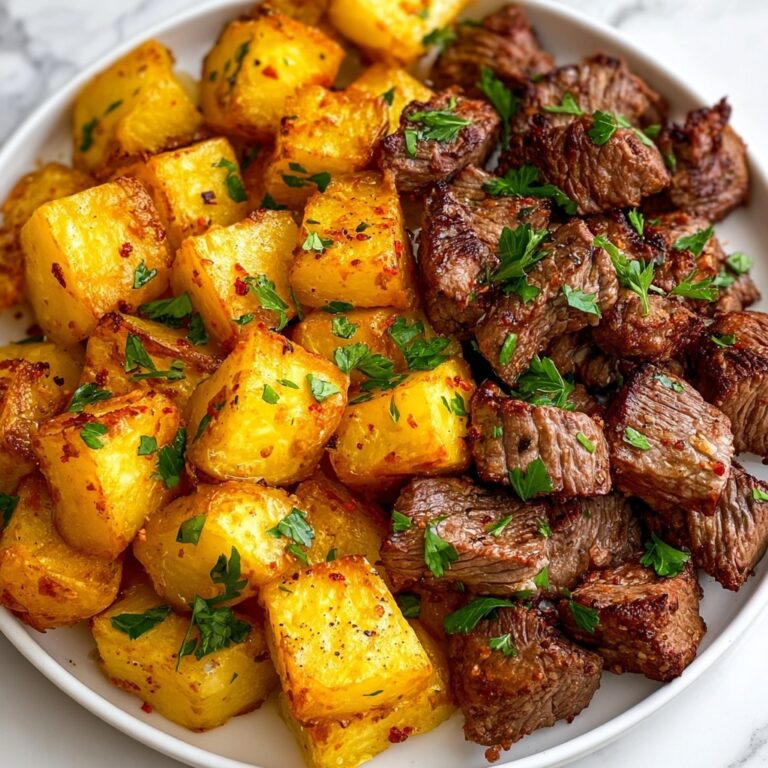 Air Fryer Garlic Steak Bites and Potatoes Recipe