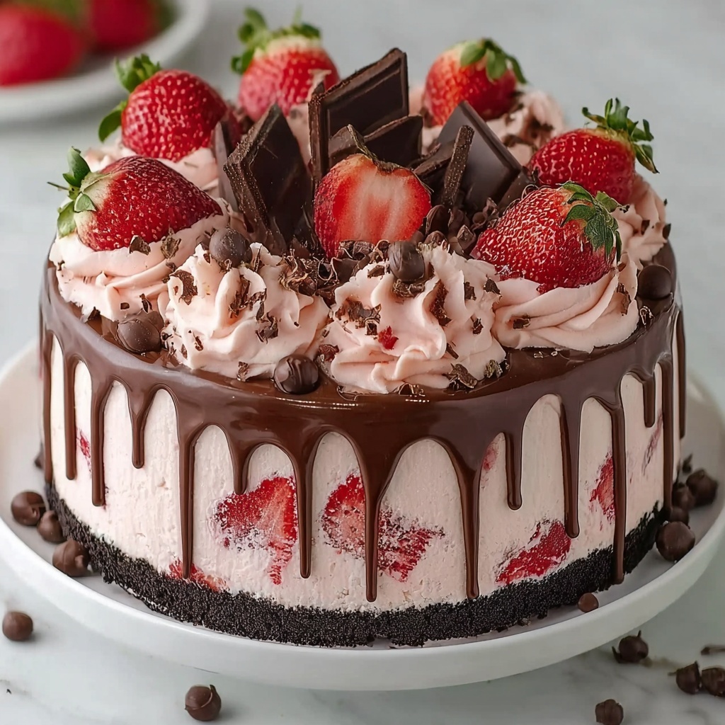 Chocolate Covered Strawberry Ice Cream Cake Recipe - Recipe Image