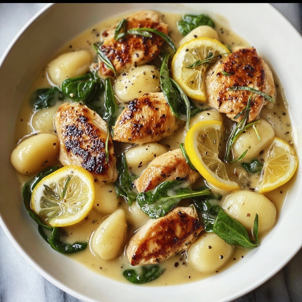 Lemon Chicken Gnocchi Skillet with Spinach and Parmesan Recipe - Recipe Image
