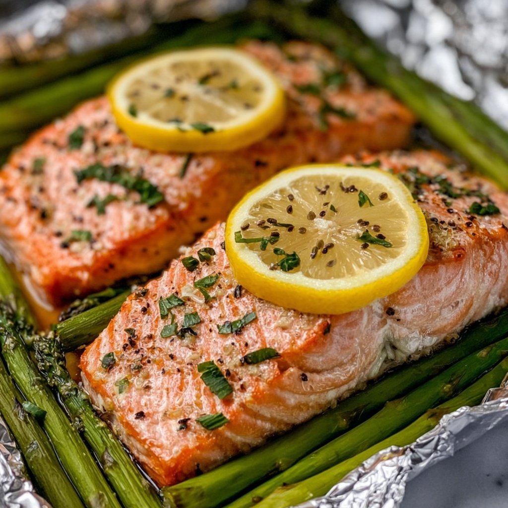 Lemon Herb Salmon and Asparagus Foil Packets Recipe - Recipe Image
