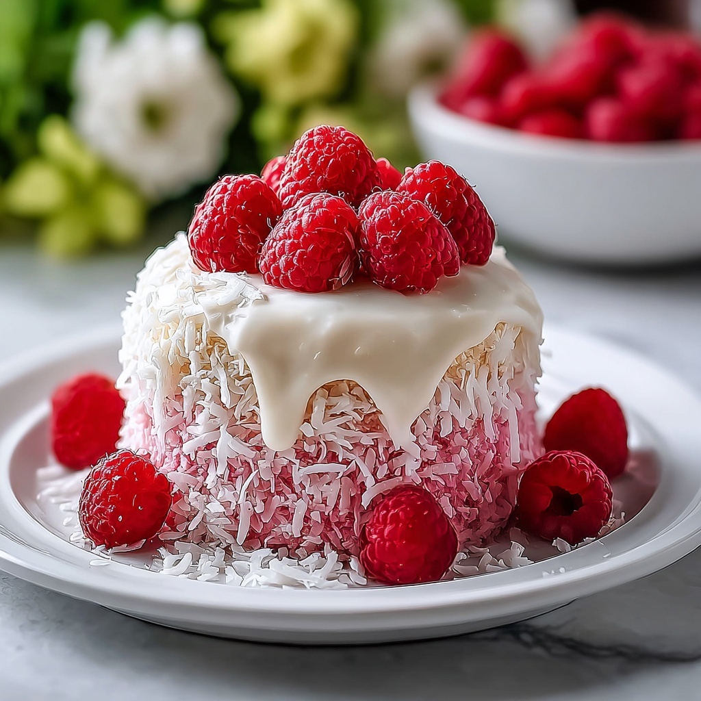 Raspberry Coconut Snowball Cake Recipe - Recipe Image