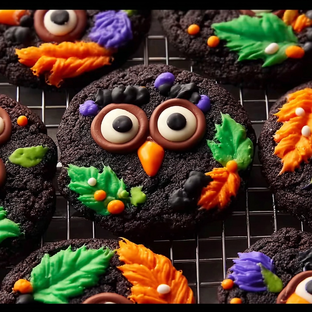 Halloween Black Cocoa Cookies with M&Ms and Candy Eyeballs Recipe - Recipe Image
