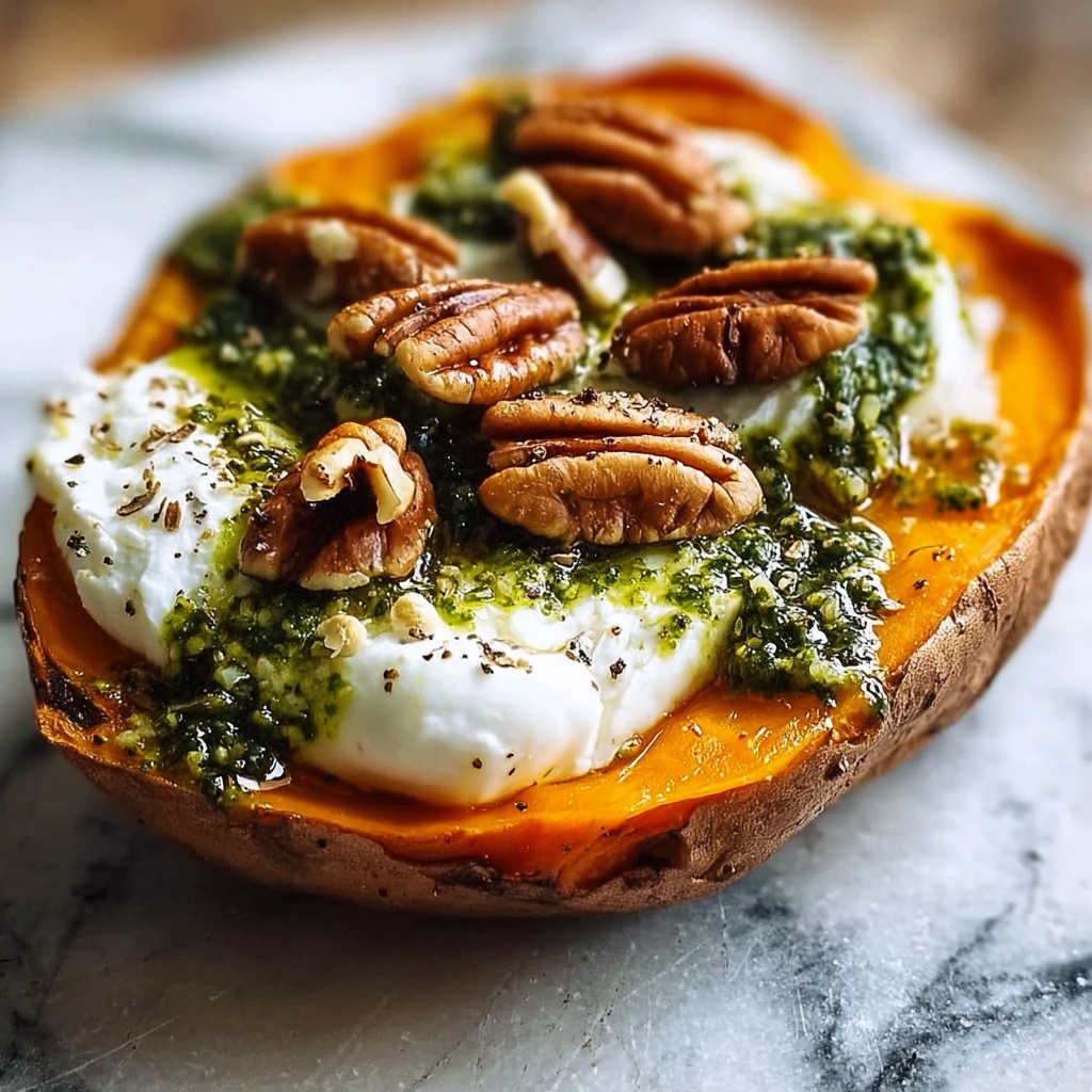 Stuffed Sweet Potatoes with Burrata, Toasted Walnuts & Sage Pesto Recipe - Recipe Image