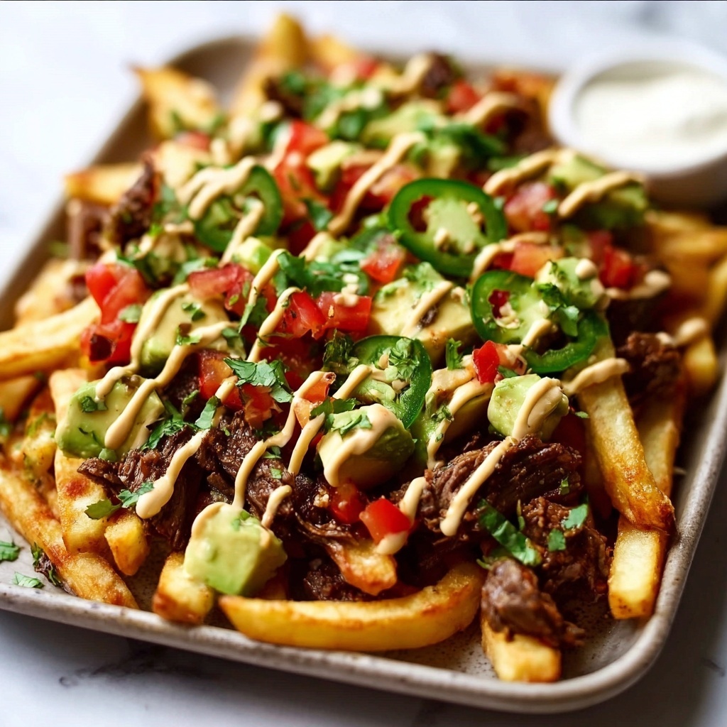 Carne Asada Fries with Cheddar Cheese Sauce and Fresh Toppings Recipe - Recipe Image