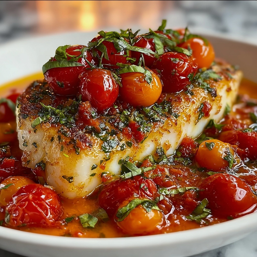 Pan-Seared Mediterranean Cod in Tomato Basil Sauce Recipe - Recipe Image