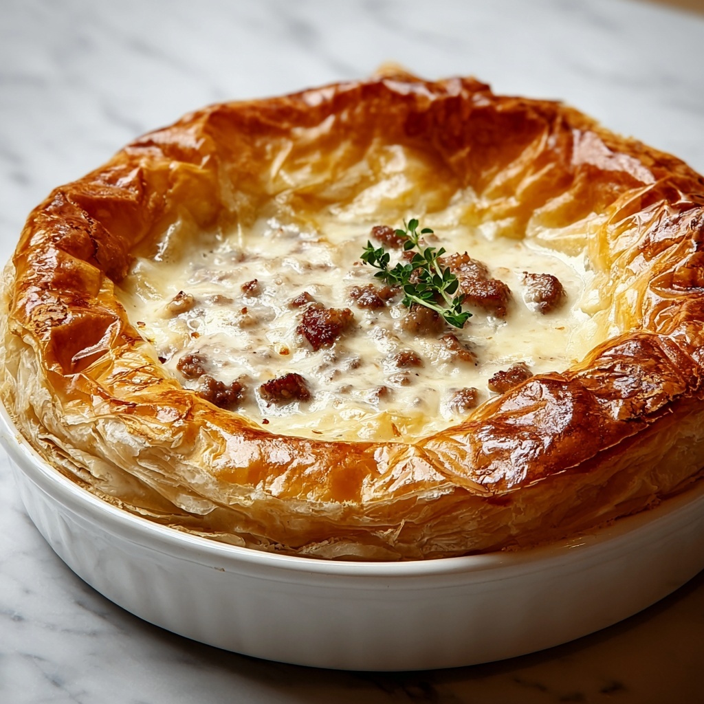 Creamy Sausage Pie with Flaky Puff Pastry Recipe - Recipe Image