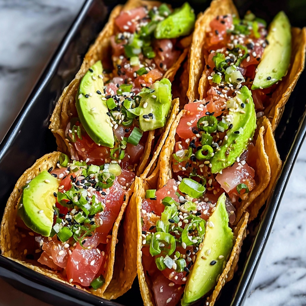 Spicy Tuna Tartare Wonton Tacos Recipe - Recipe Image