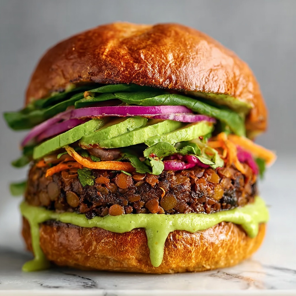 Lentil-Chickpea Veggie Burgers with Avocado Green Harissa Recipe - Recipe Image