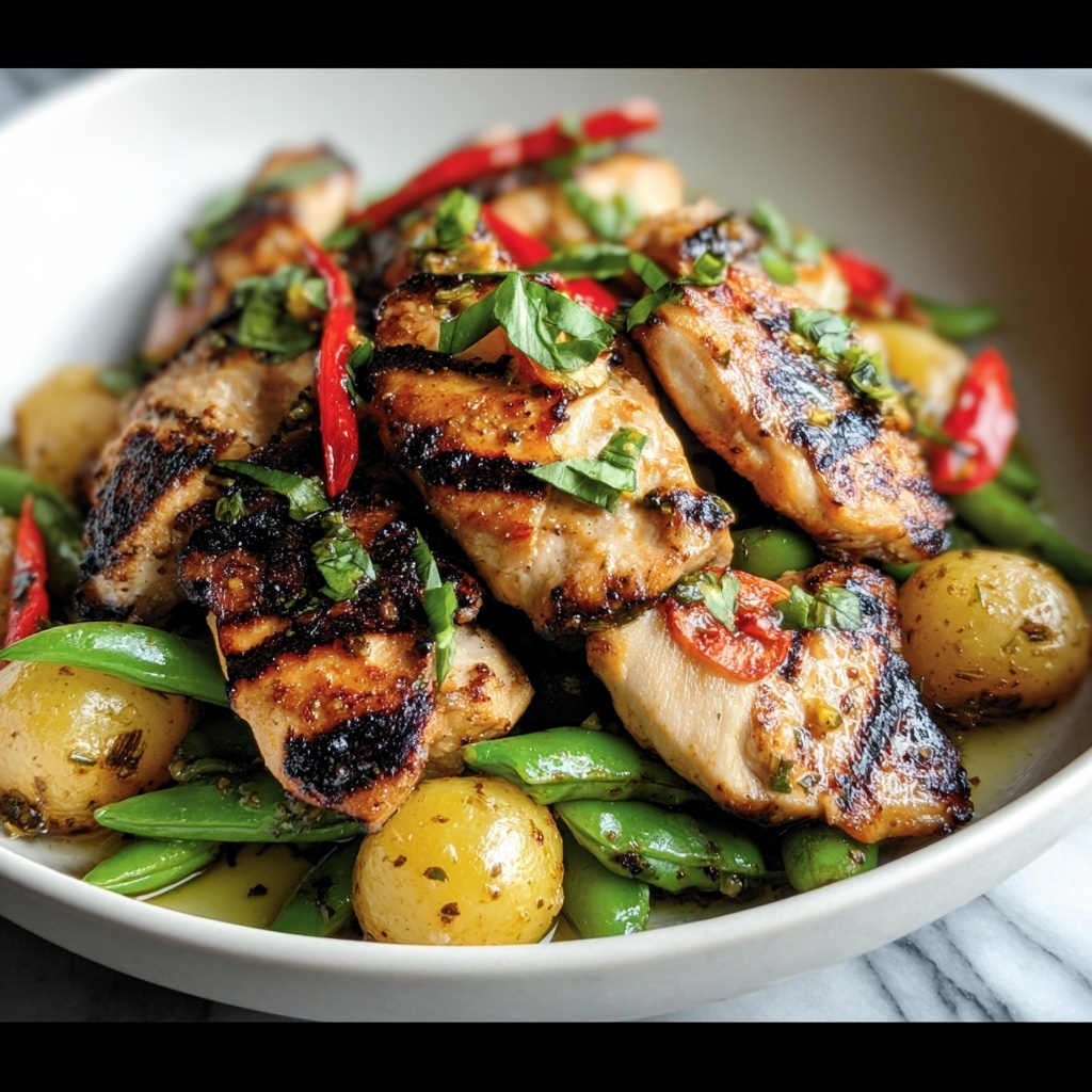 Asian Marinated Chicken with Snap Pea Panzanella Recipe - Recipe Image