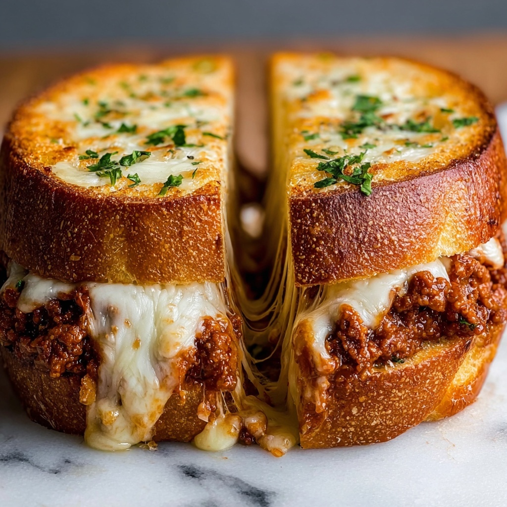 Lasagna Stuffed Garlic Bread Recipe - Recipe Image
