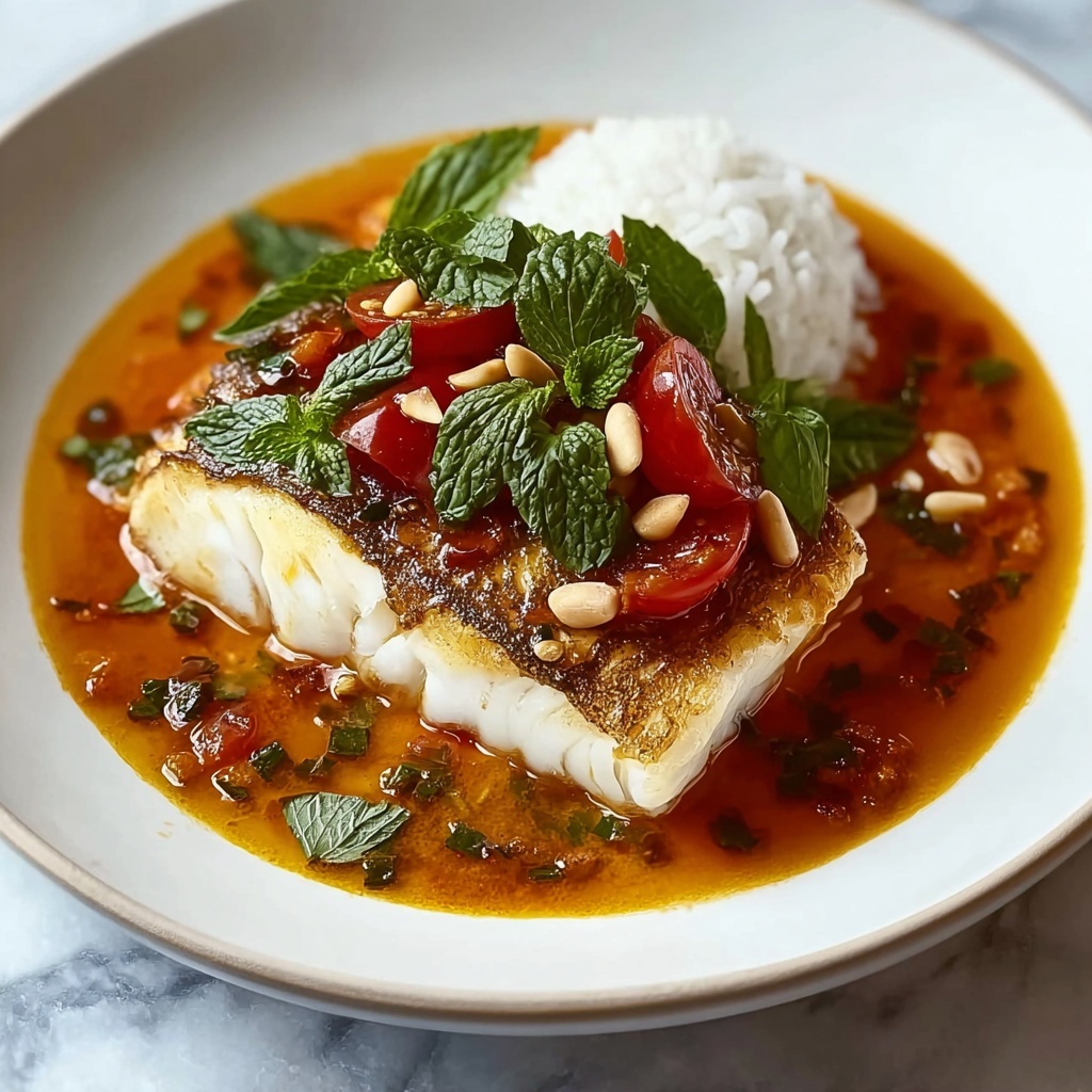 Tomato Poached Fish with Chili Oil and Herbs Recipe - Recipe Image