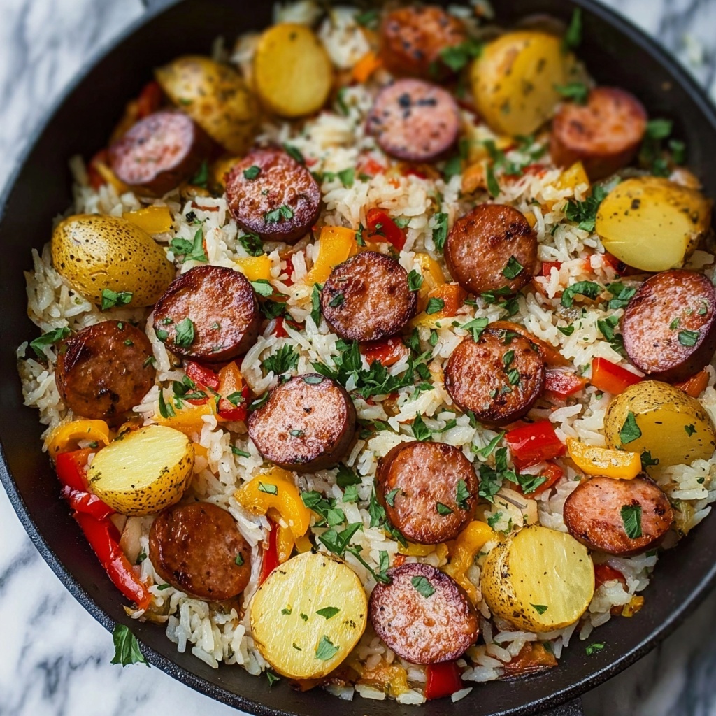 Summer Sausage Skillet with Andouille and Fresh Herb Cream Recipe - Recipe Image