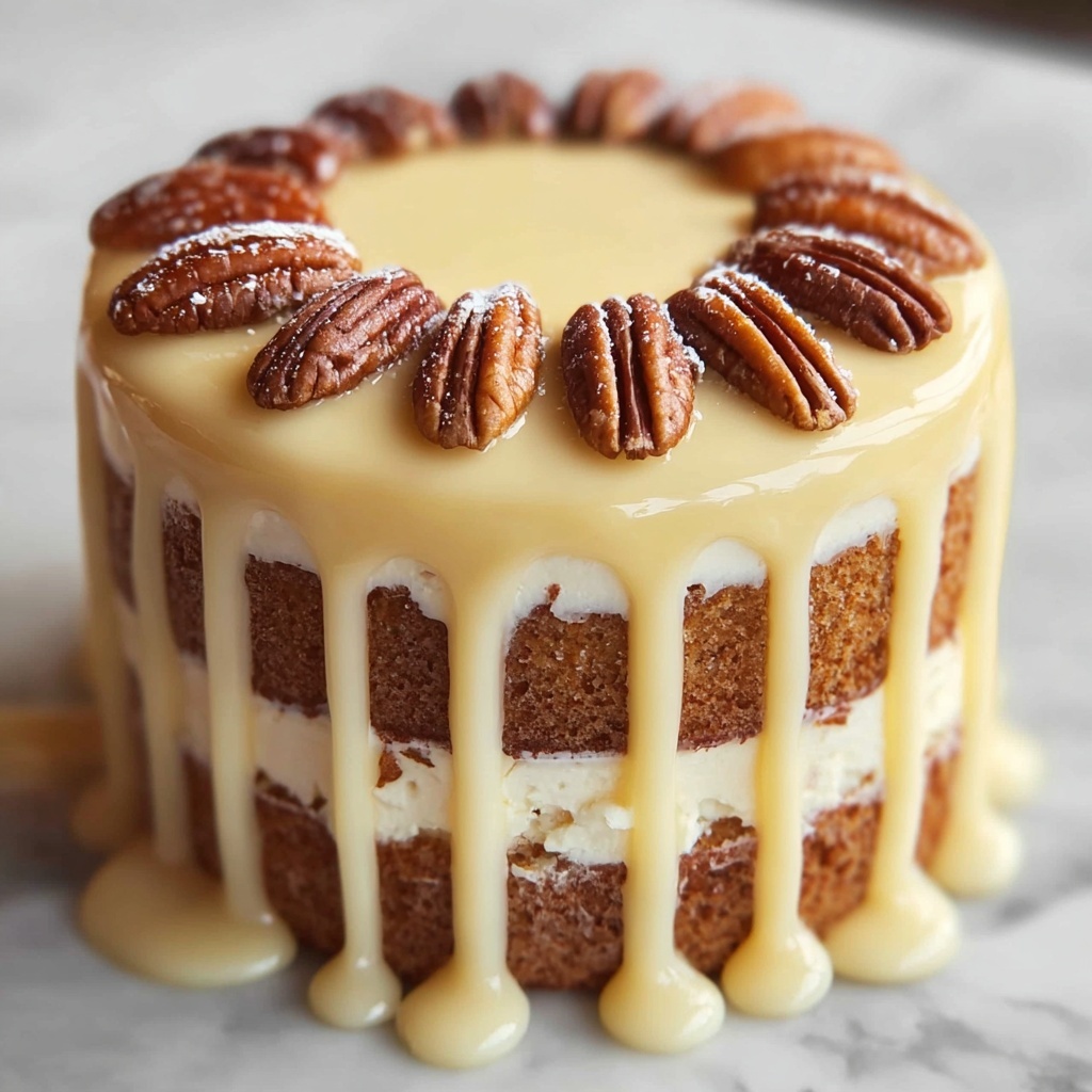 Pecan Praline Cake with Creamy Drip Glaze Recipe - Recipe Image