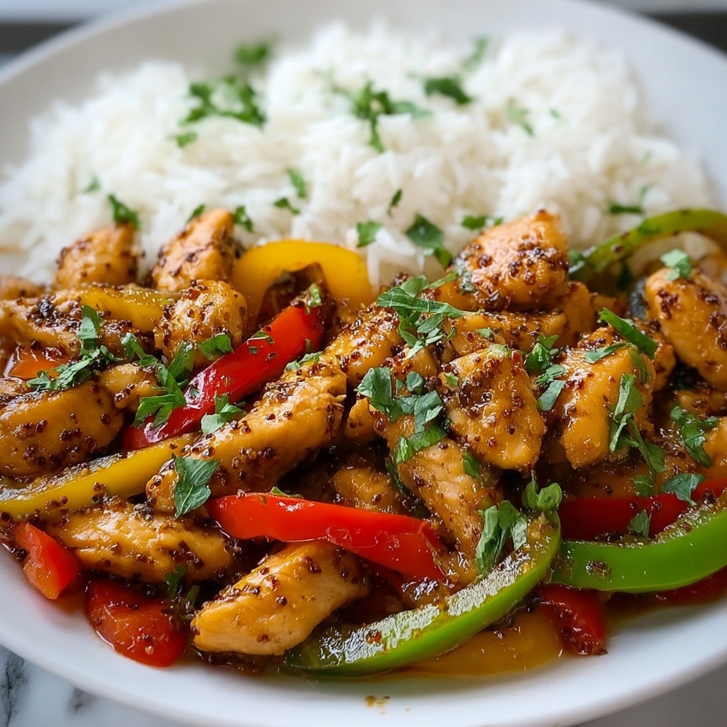 Sizzling Garlic Chicken Stir-Fry with Peppers & Steamed Rice Recipe - Recipe Image