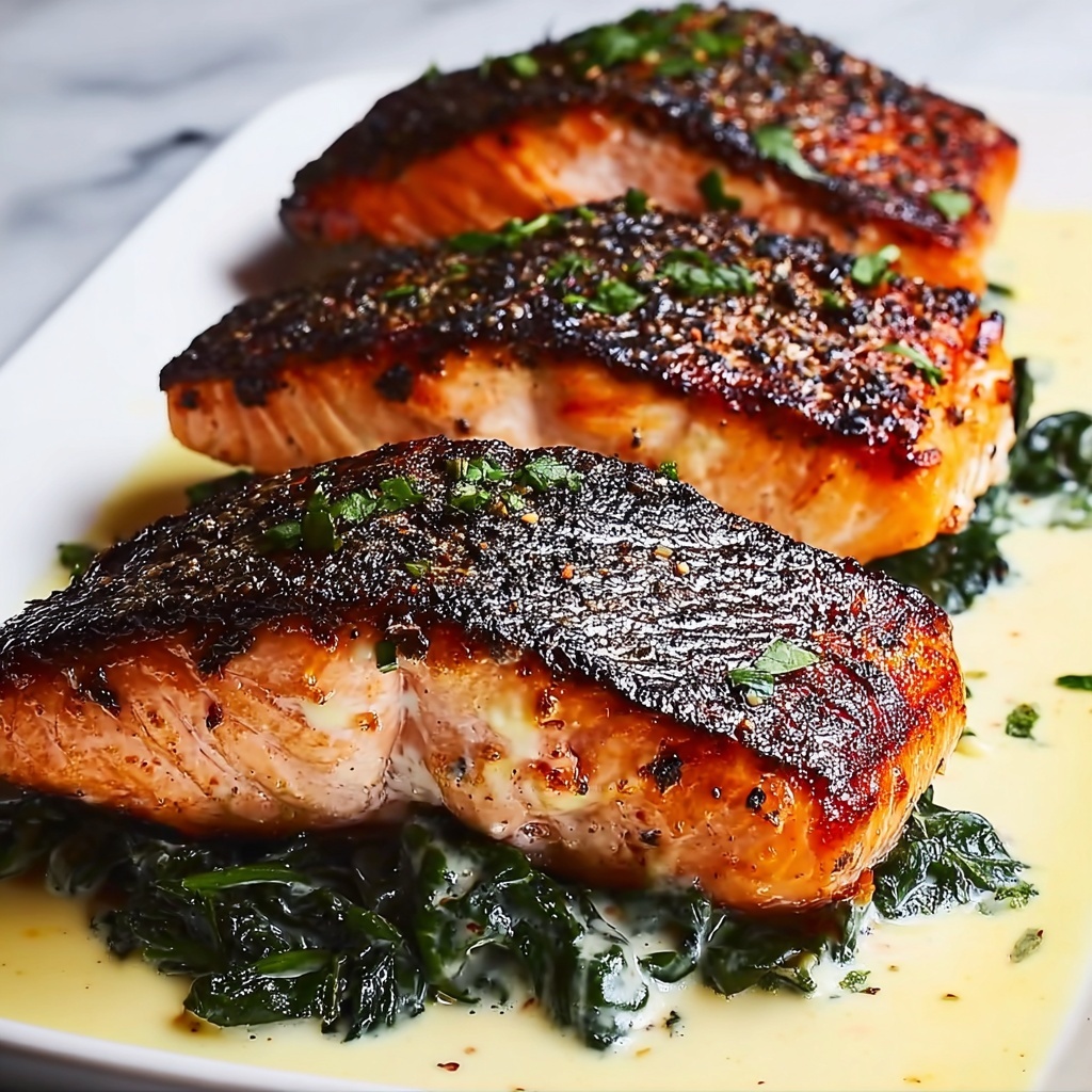 Blackened Salmon Stuffed with Spinach and Parmesan Recipe - Recipe Image