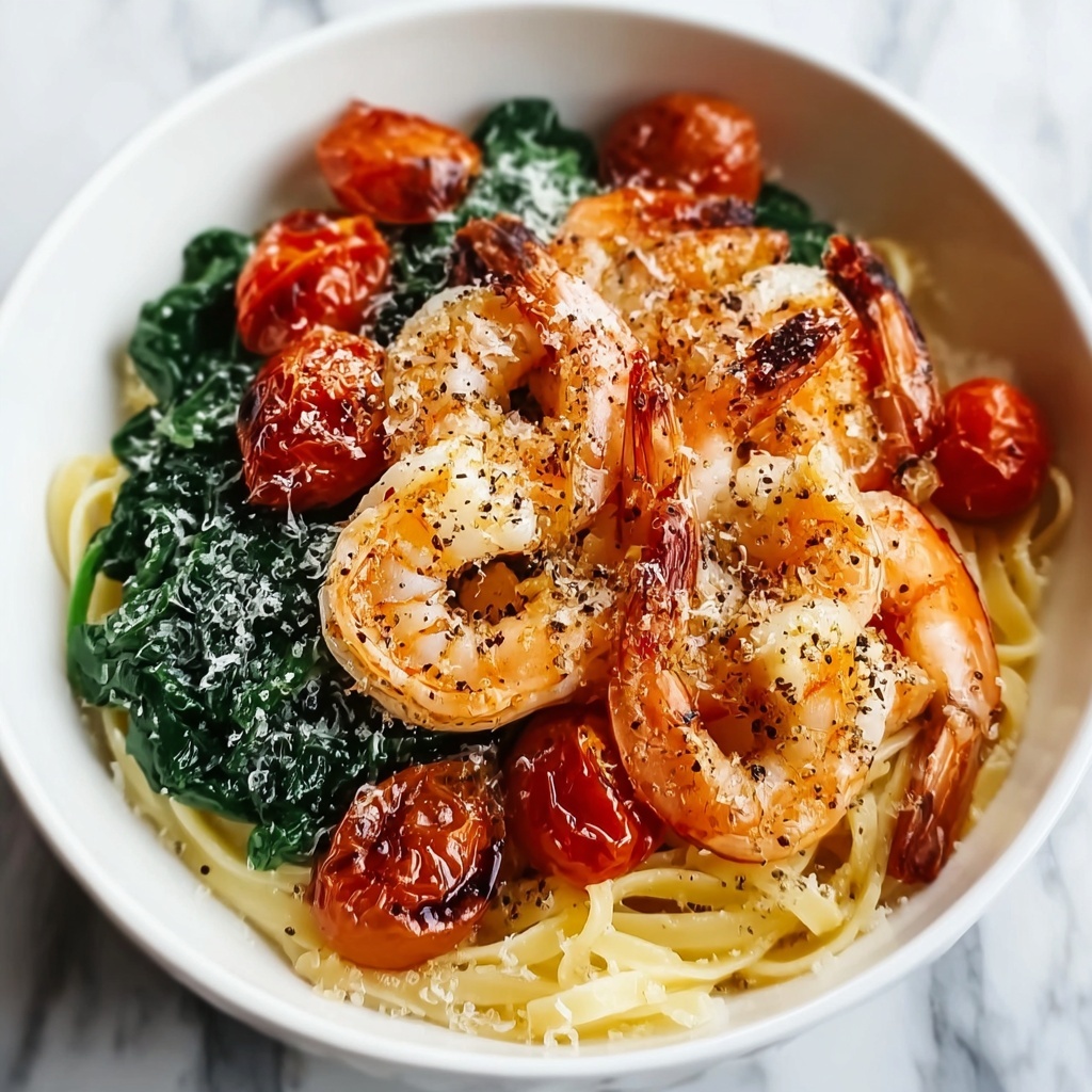 Tomato Spinach Shrimp Pasta Recipe - Recipe Image